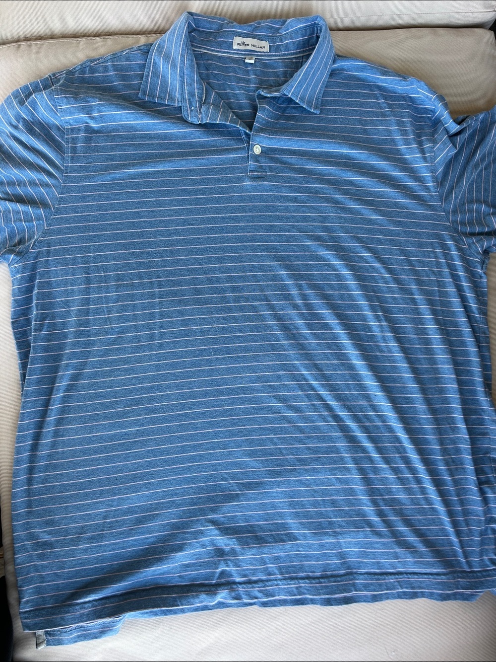 Peter Millar Light Blue & White Striped Polo